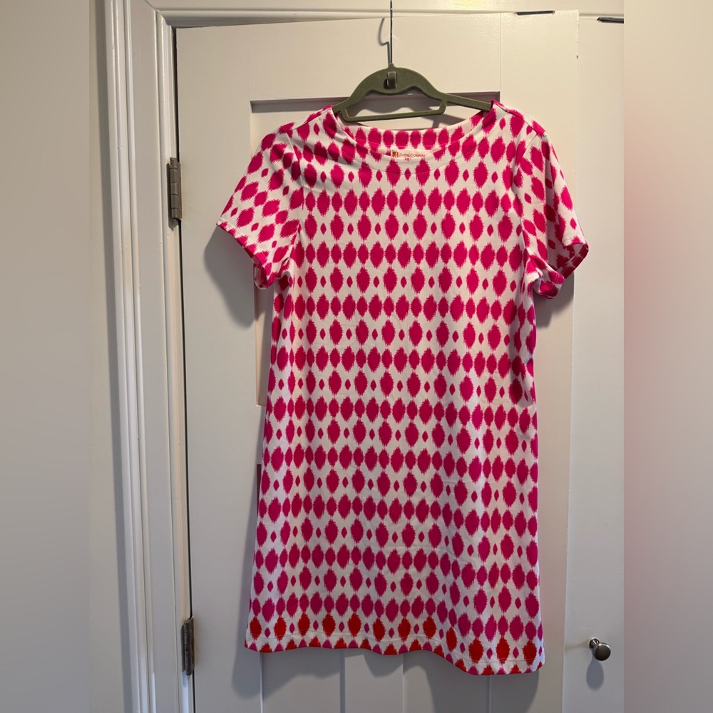 Jude Connally Ella Circle Ikat Pink & White Short Sleeve Dress Size Medium